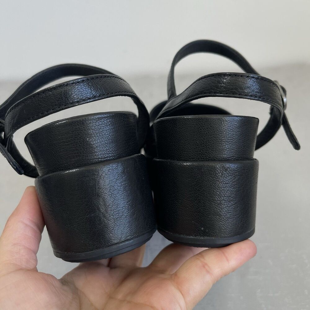 Eileen Fisher Juno Black Leather Platform Sandals 9.5 Ankle Straps Minimalist - Picture 8 of 12
